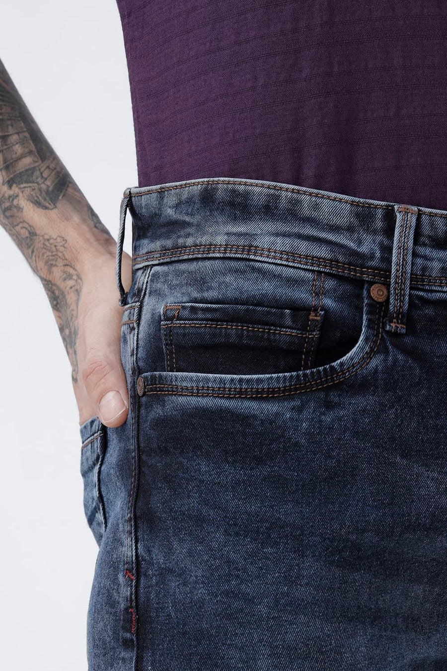 BASICS TORQUE FIT BLUE COTTON STRETCH PLAIN JEANS