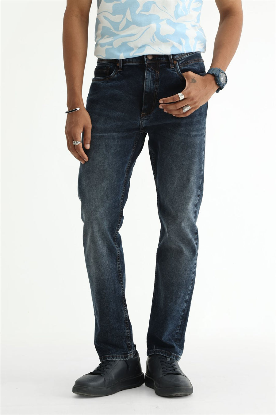 BASICS TORQUE FIT BLUE COTTON STRETCH PLAIN JEANS