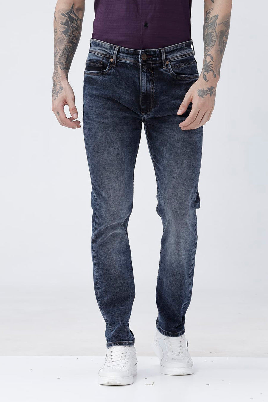 BASICS TORQUE FIT BLUE COTTON STRETCH PLAIN JEANS