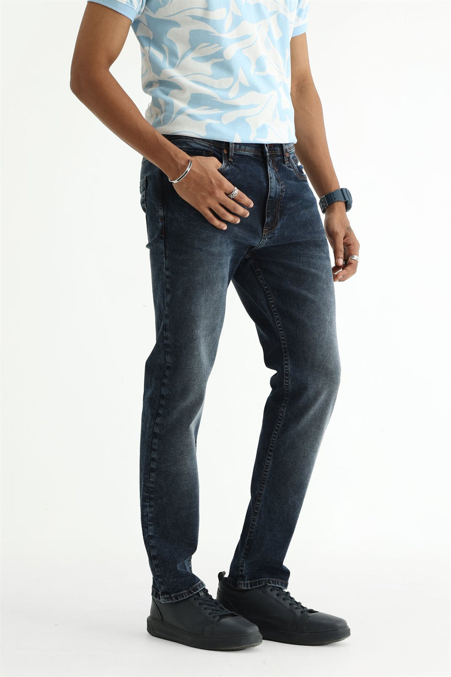 BASICS TORQUE FIT BLUE COTTON STRETCH PLAIN JEANS