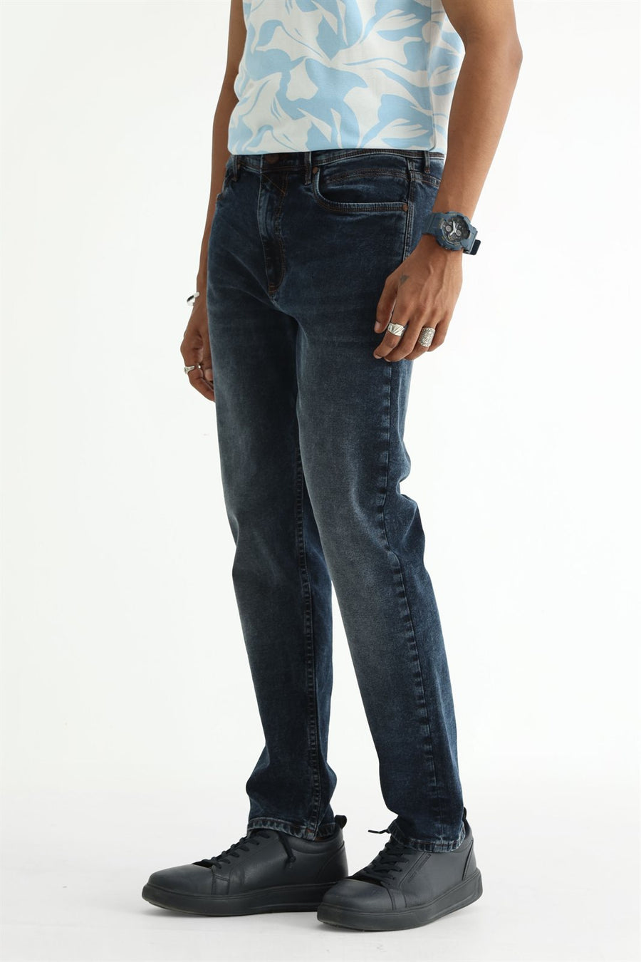 BASICS TORQUE FIT BLUE COTTON STRETCH PLAIN JEANS