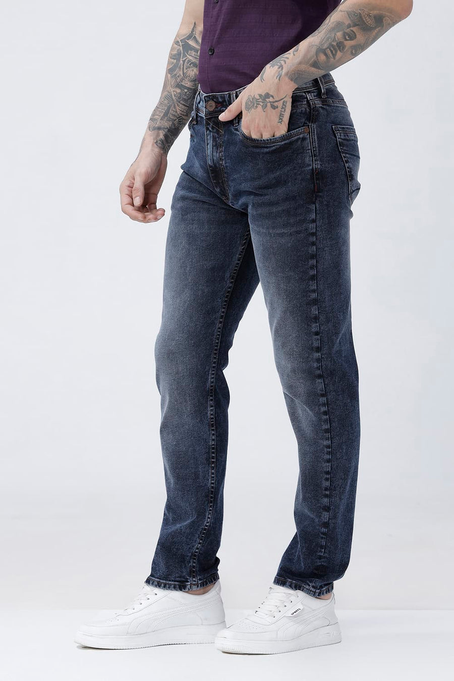 BASICS TORQUE FIT BLUE COTTON STRETCH PLAIN JEANS