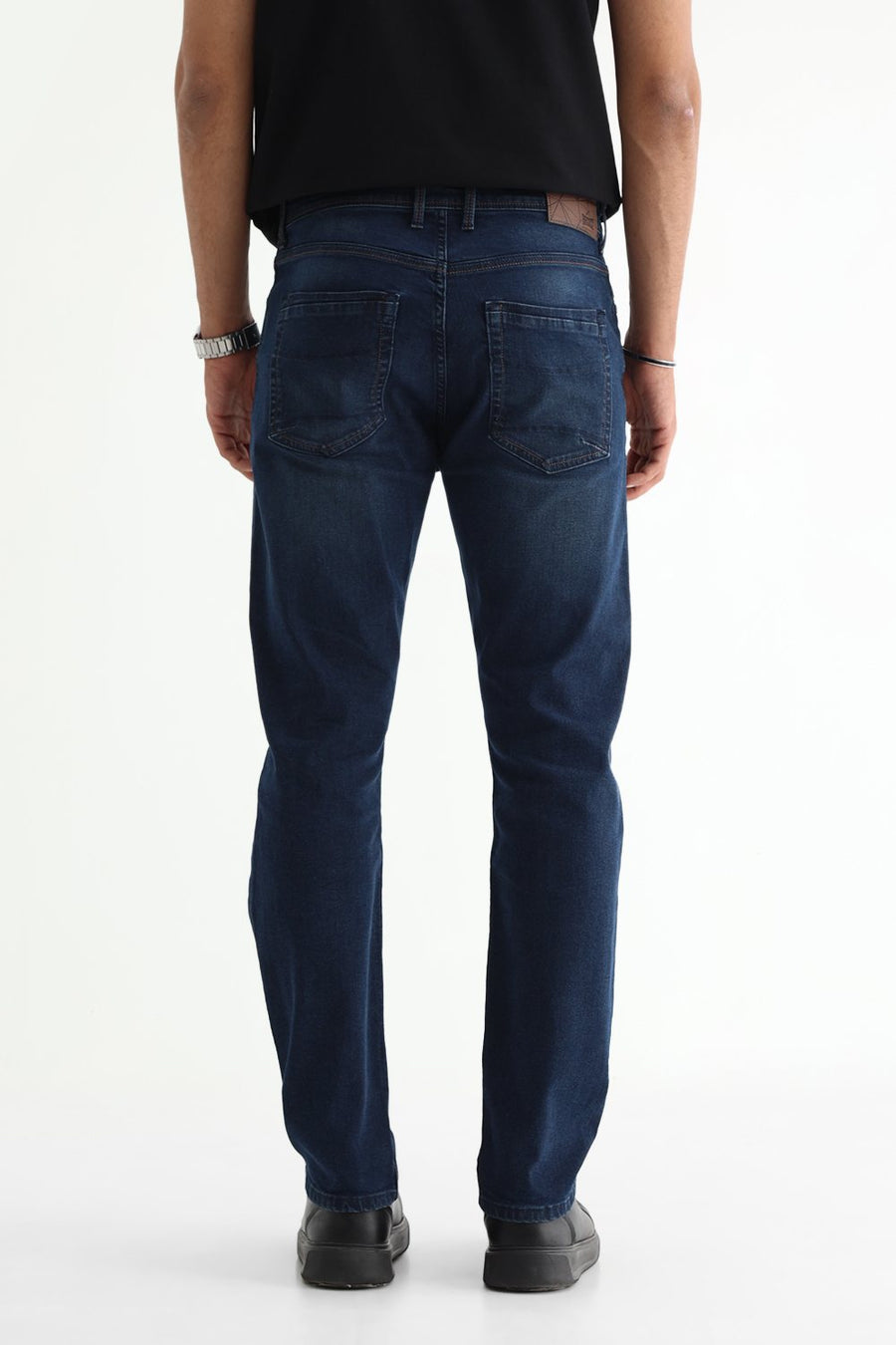 BASICS BLADE FIT NAVY COTTON STRETCH PLAIN JEANS