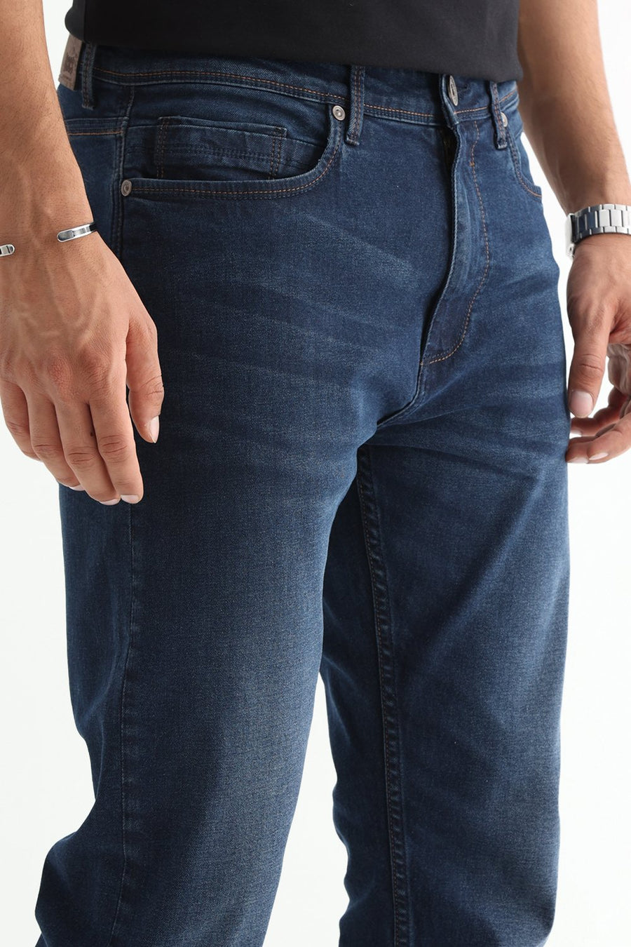 BASICS BLADE FIT NAVY COTTON STRETCH PLAIN JEANS