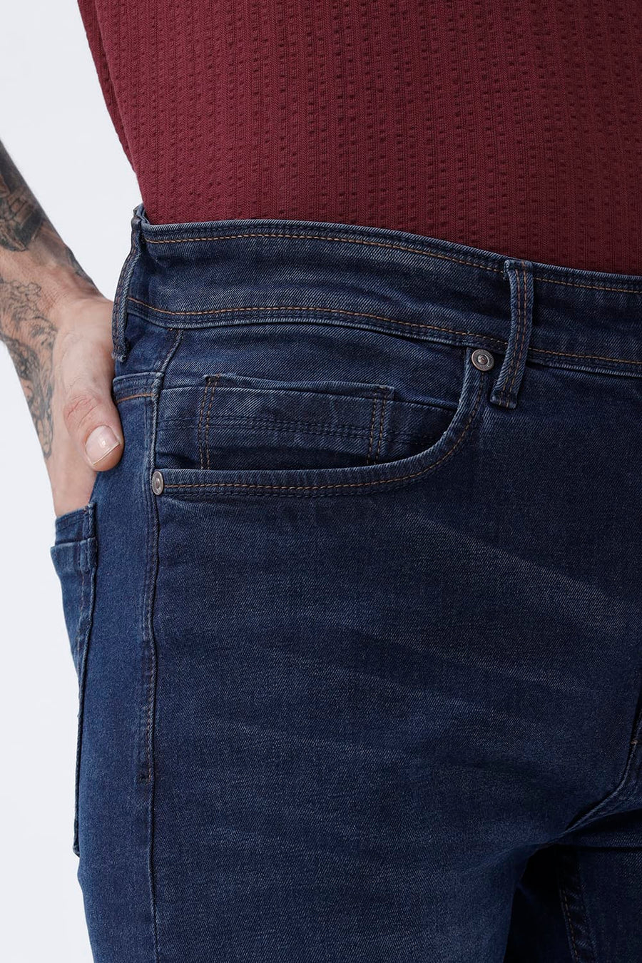 BASICS BLADE FIT NAVY COTTON STRETCH PLAIN JEANS
