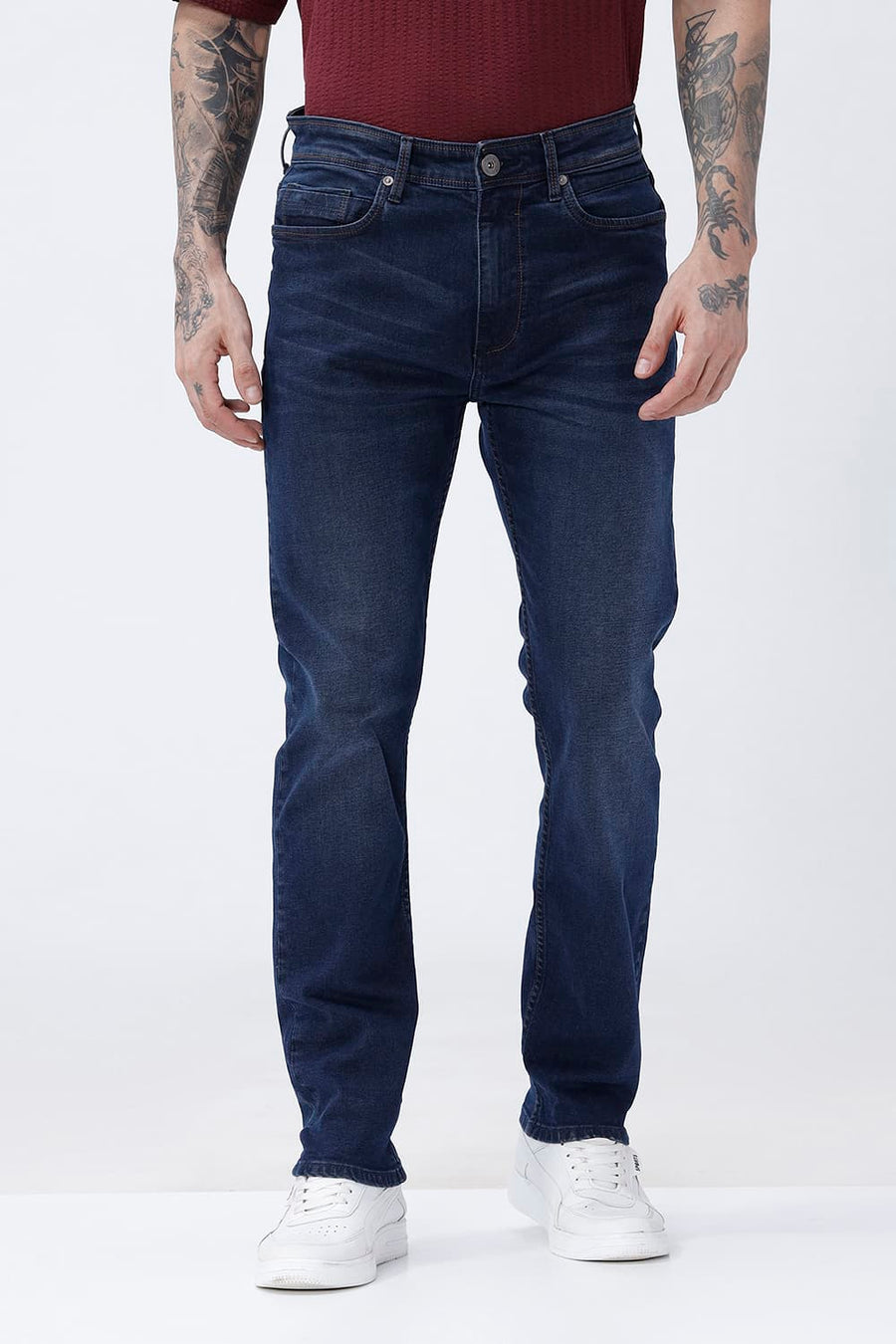 BASICS BLADE FIT NAVY COTTON STRETCH PLAIN JEANS