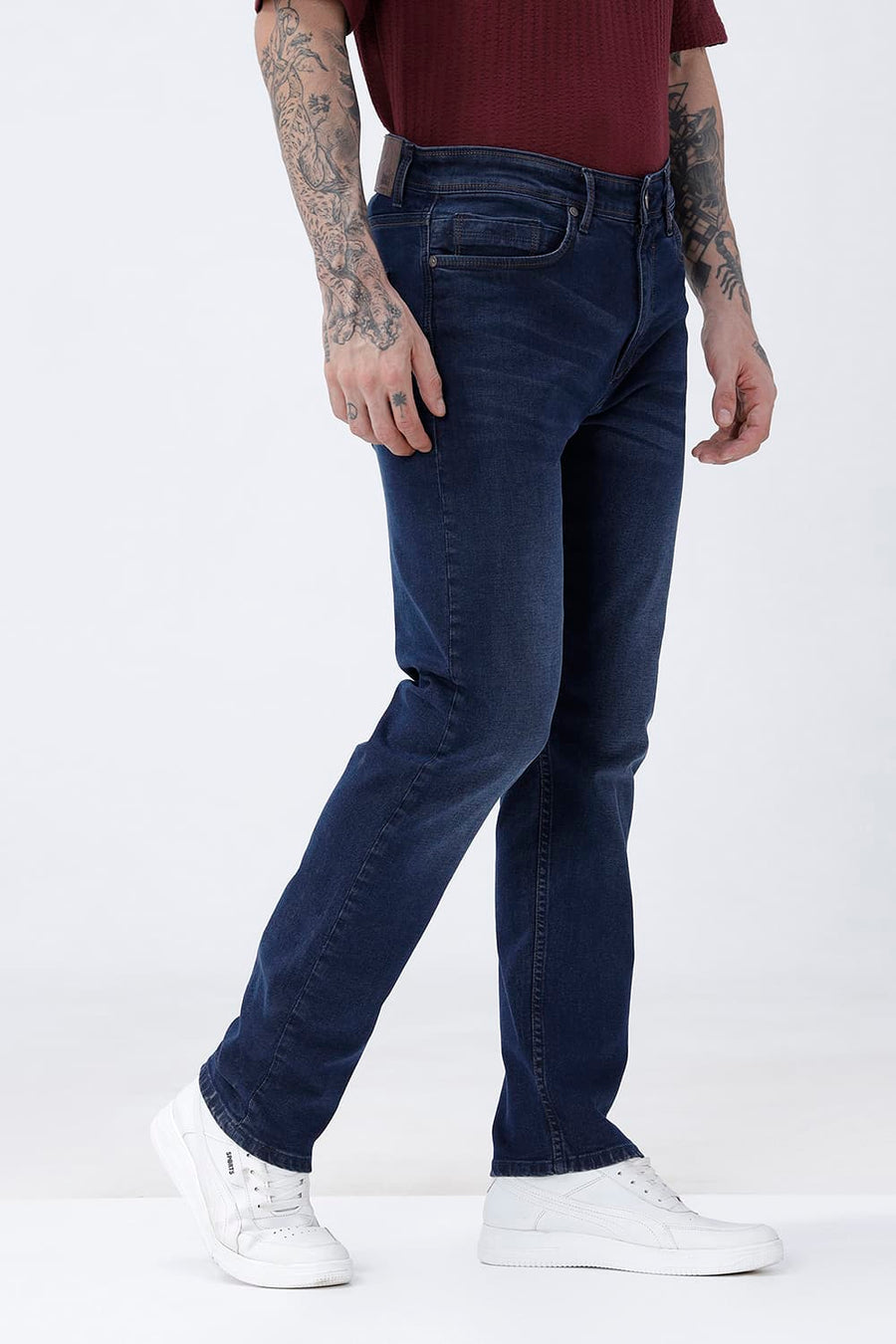 BASICS BLADE FIT NAVY COTTON STRETCH PLAIN JEANS