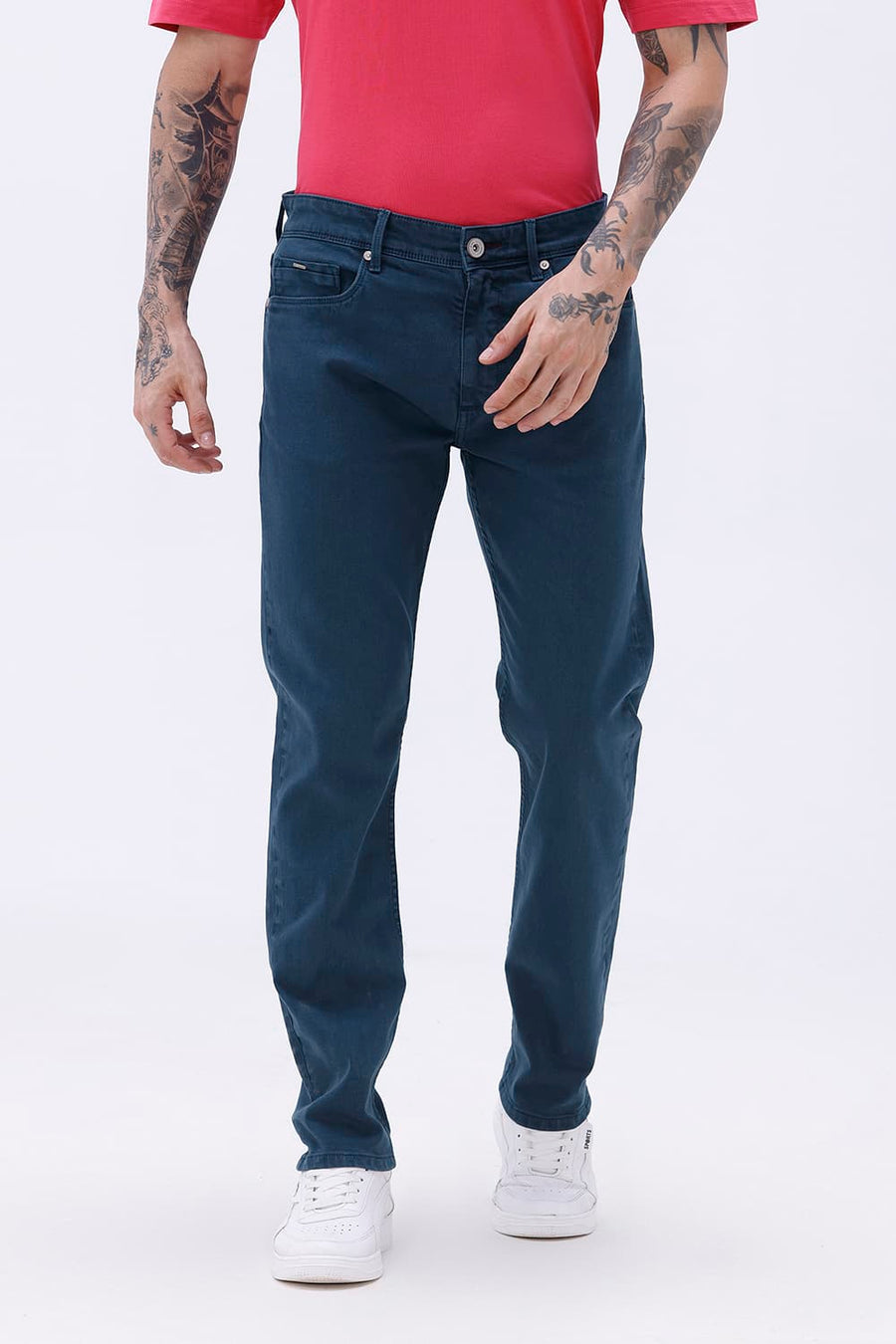 BASICS DRIFT FIT MAROON COTTON STRETCH PLAIN JEANS
