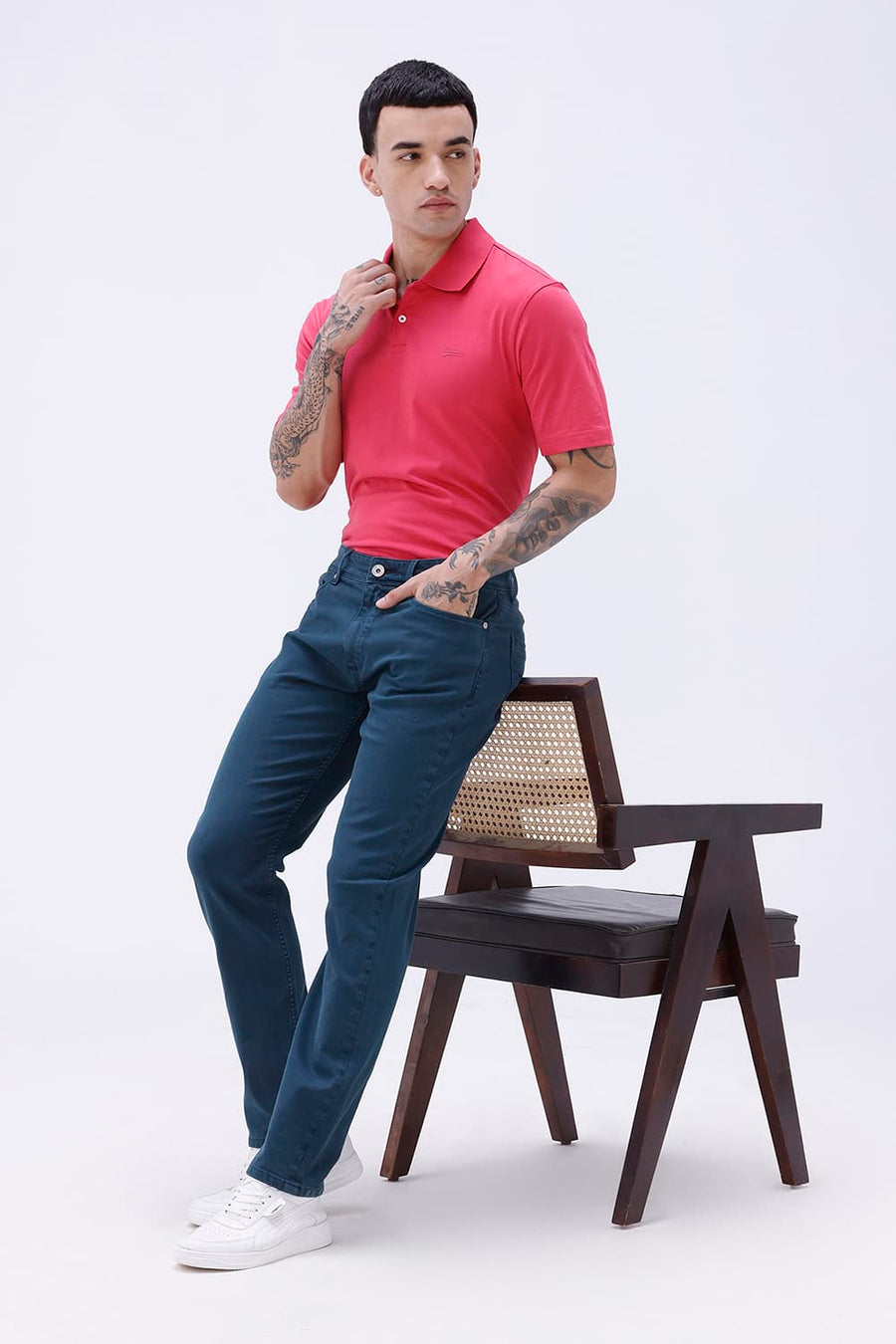 BASICS DRIFT FIT MAROON COTTON STRETCH PLAIN JEANS