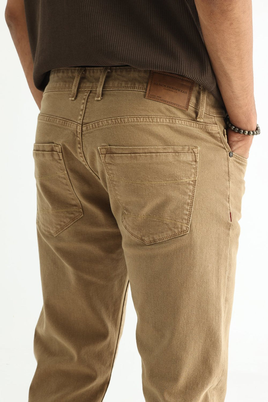 BASICS DRIFT FIT ECRU COTTON STRETCH PLAIN JEANS