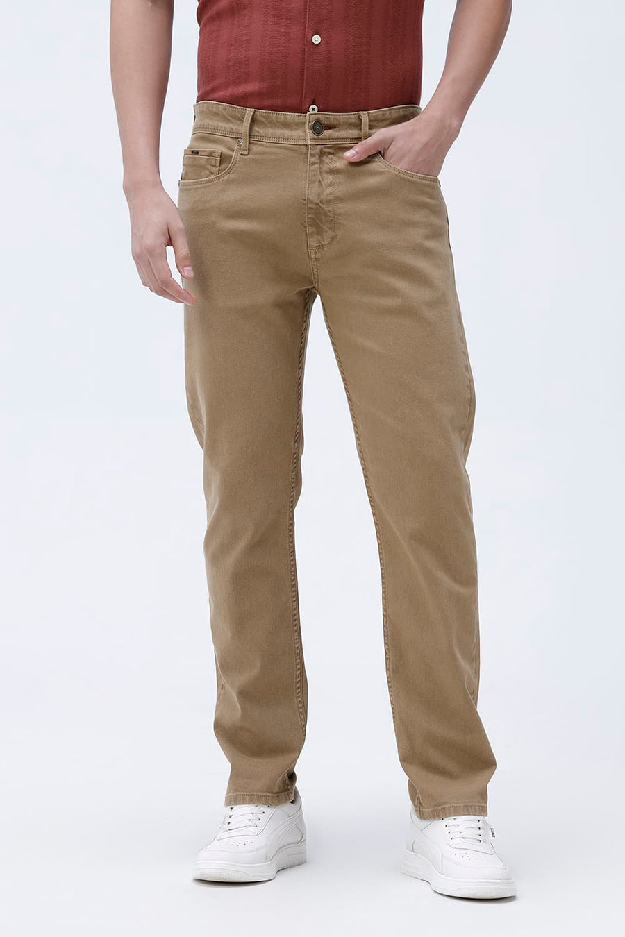 BASICS DRIFT FIT ECRU COTTON STRETCH PLAIN JEANS