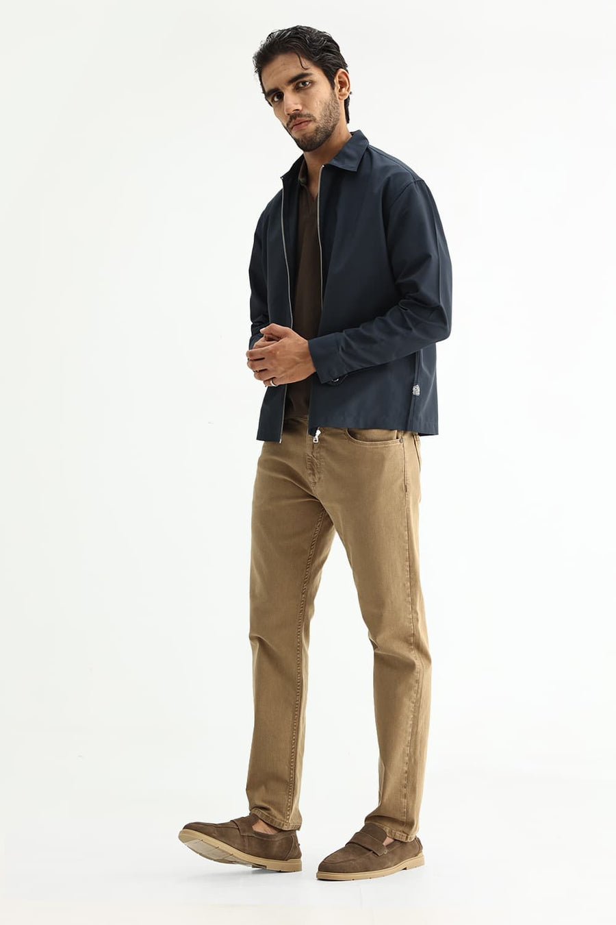BASICS DRIFT FIT ECRU COTTON STRETCH PLAIN JEANS