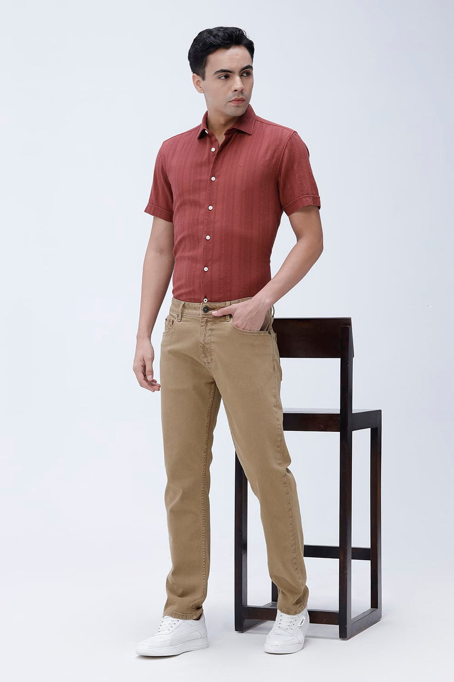 BASICS DRIFT FIT ECRU COTTON STRETCH PLAIN JEANS