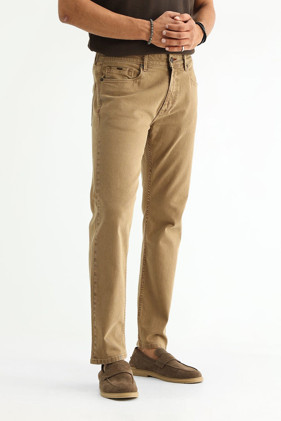 BASICS DRIFT FIT ECRU COTTON STRETCH PLAIN JEANS