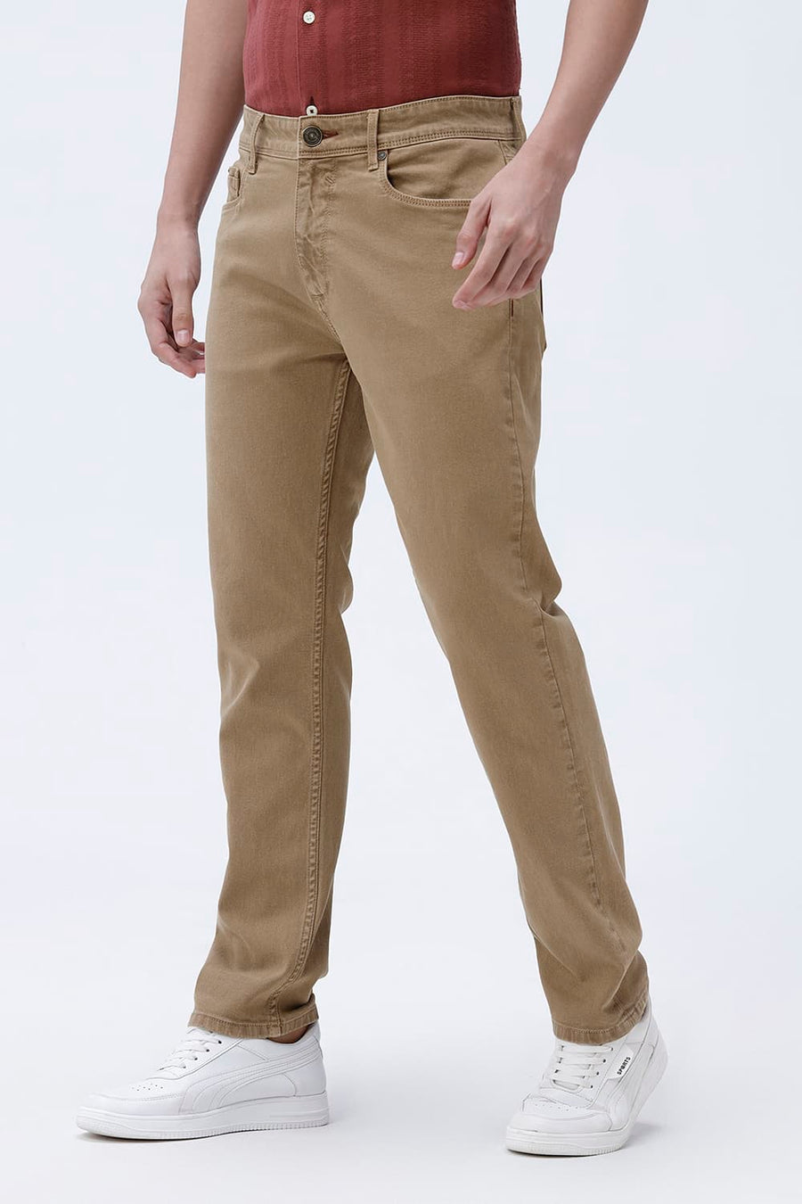 BASICS DRIFT FIT ECRU COTTON STRETCH PLAIN JEANS