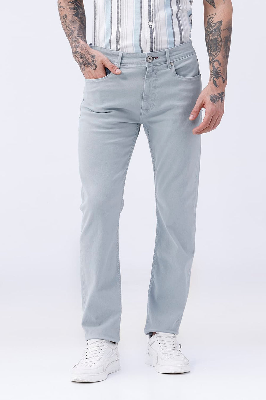 BASICS DRIFT FIT NAVY COTTON STRETCH PLAIN JEANS