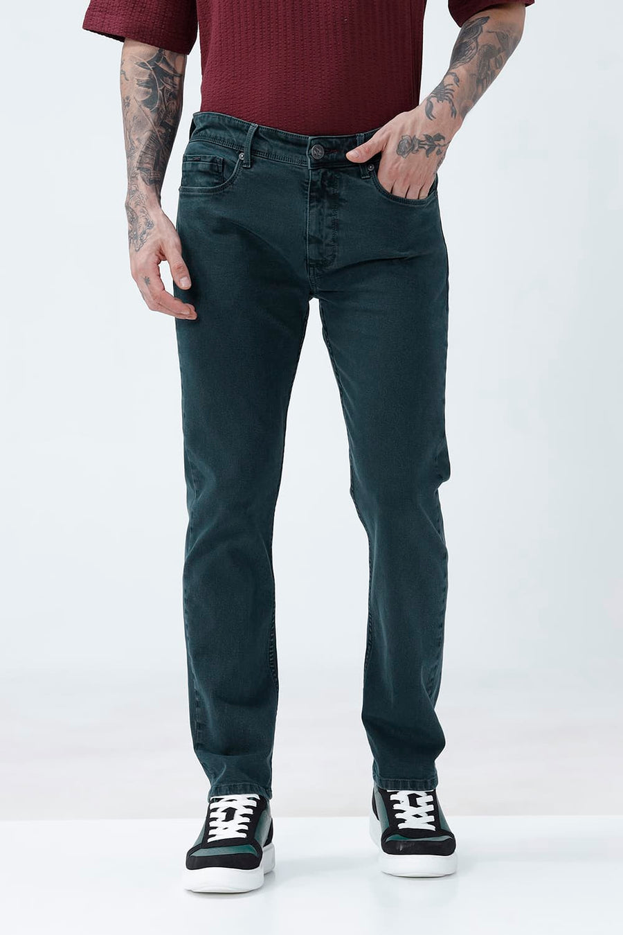 BASICS DRIFT FIT BLUE COTTON STRETCH PLAIN JEANS