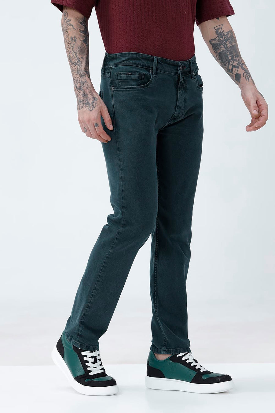 BASICS DRIFT FIT BLUE COTTON STRETCH PLAIN JEANS