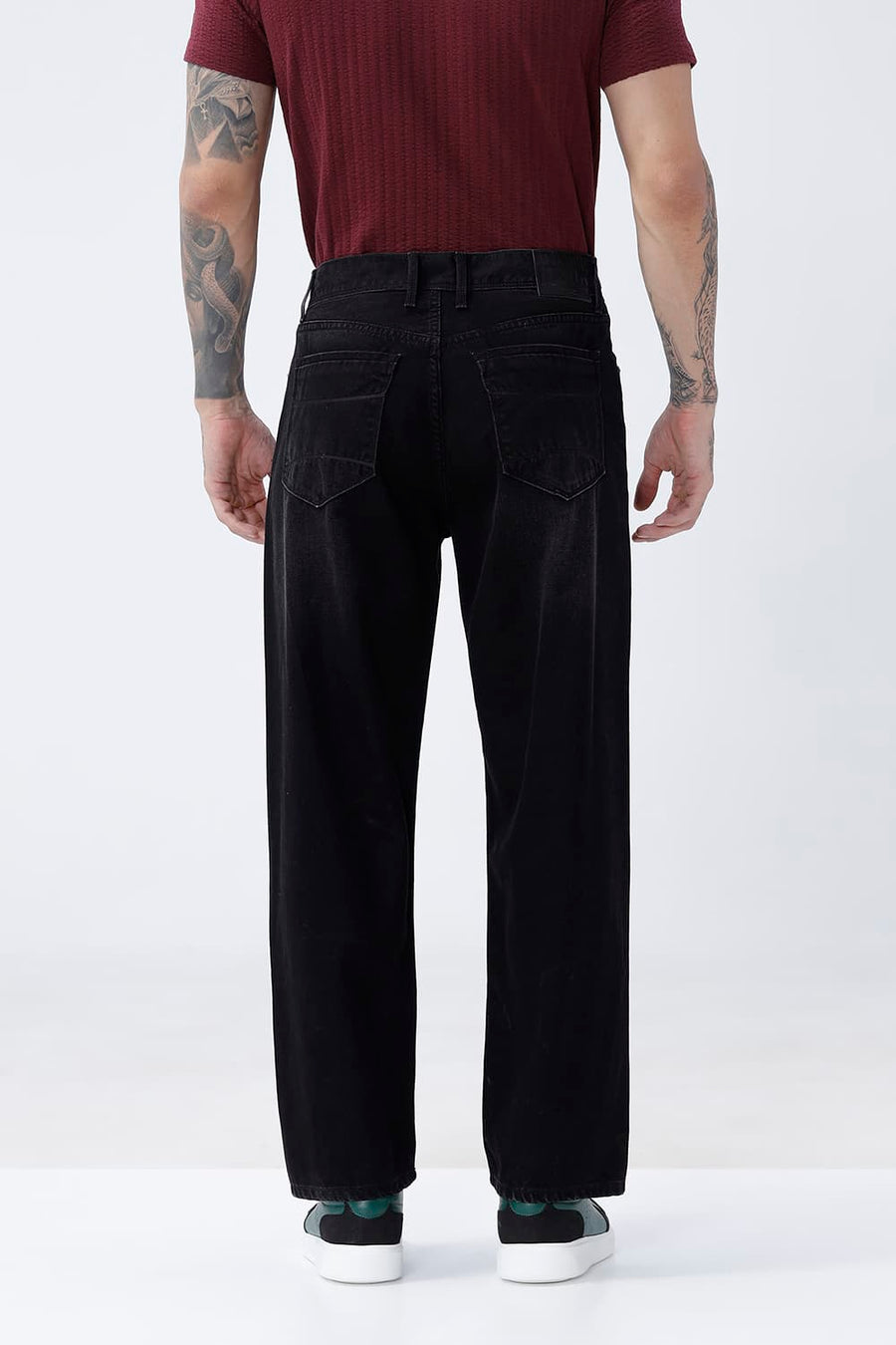 BASICS RELAXED FIT TEAL COTTON PLAIN JEANS