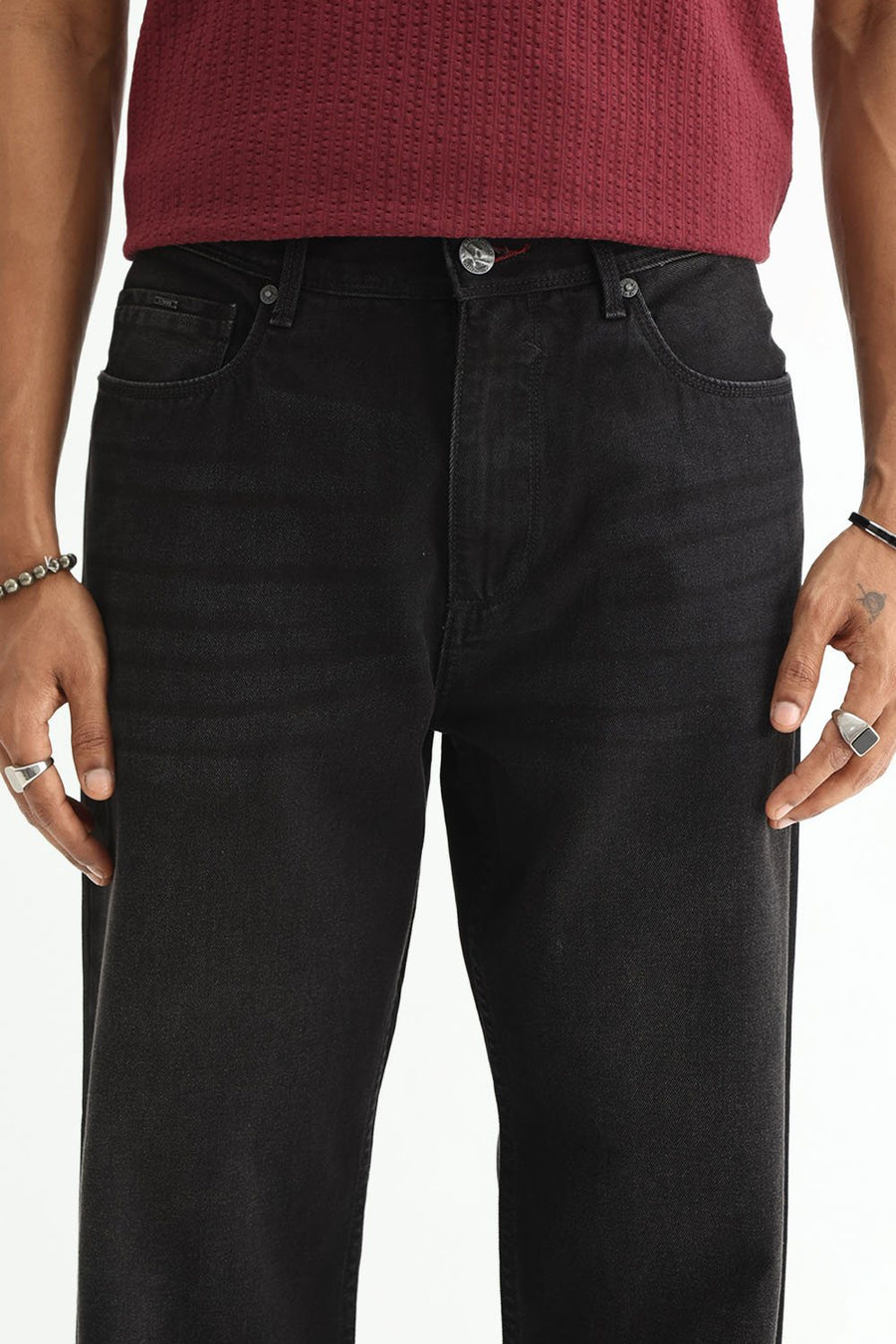 BASICS RELAXED FIT TEAL COTTON PLAIN JEANS
