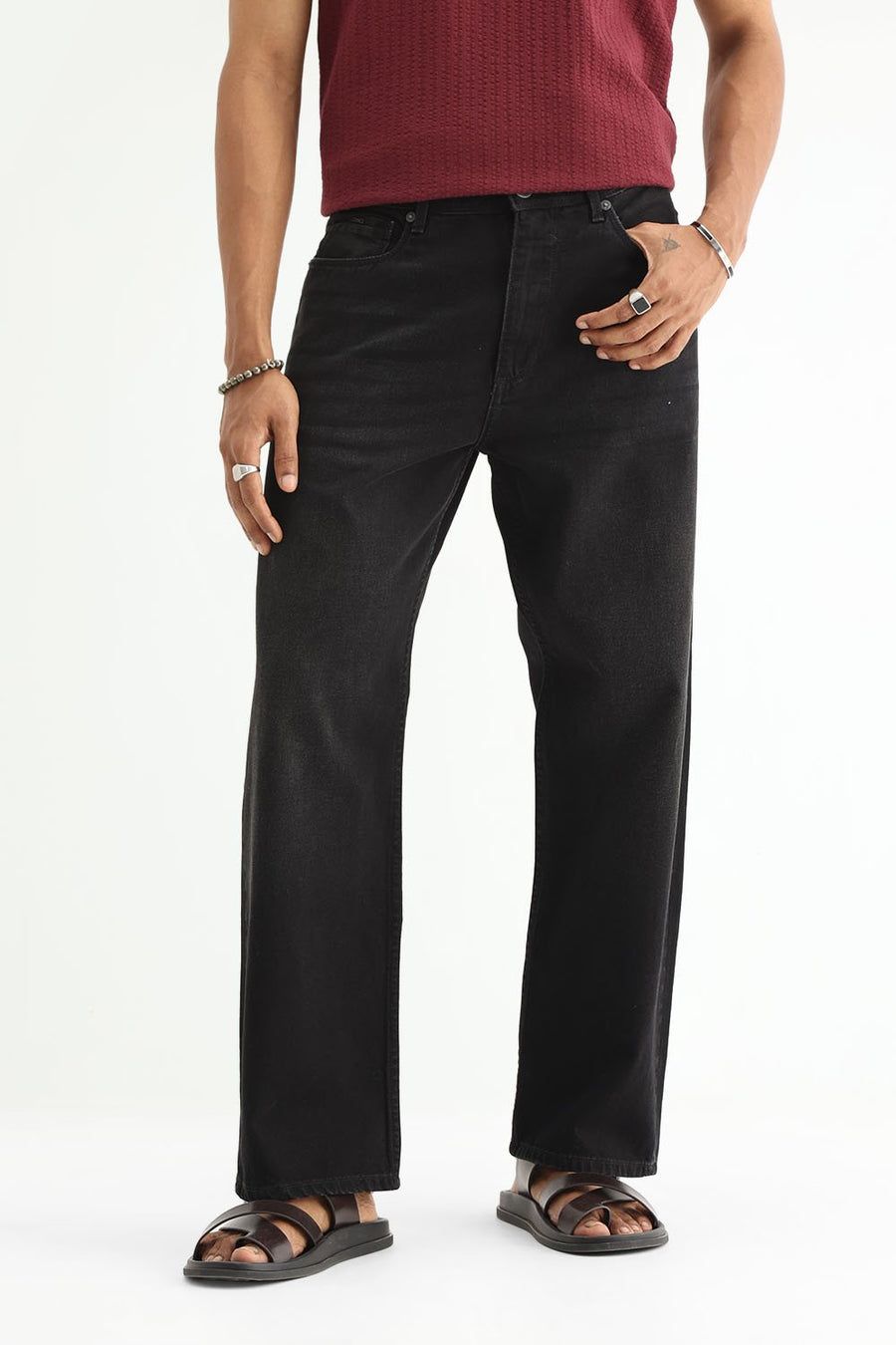 BASICS RELAXED FIT TEAL COTTON PLAIN JEANS