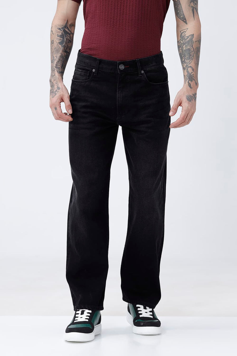 BASICS RELAXED FIT TEAL COTTON PLAIN JEANS