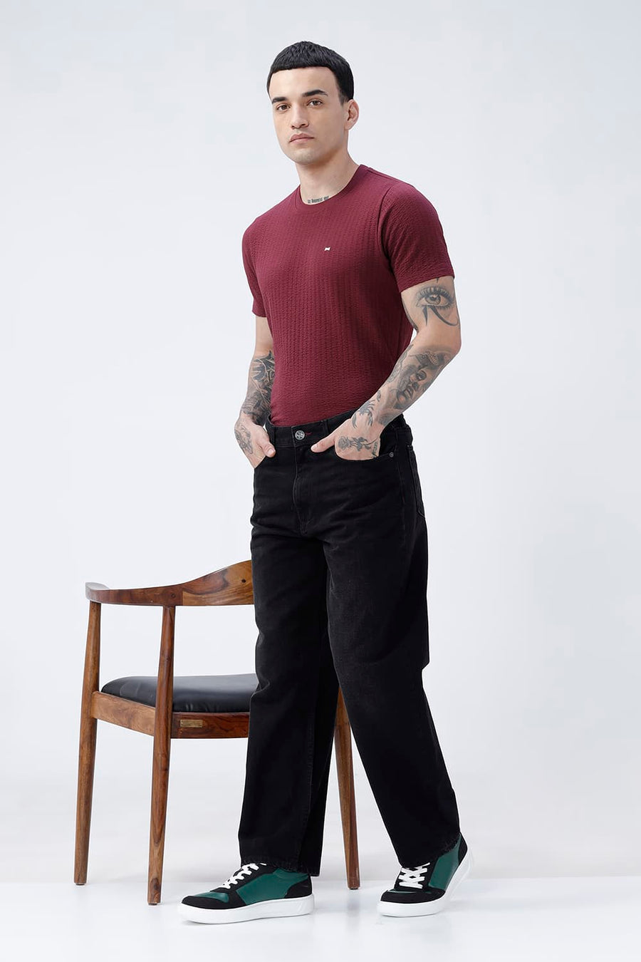 BASICS RELAXED FIT TEAL COTTON PLAIN JEANS