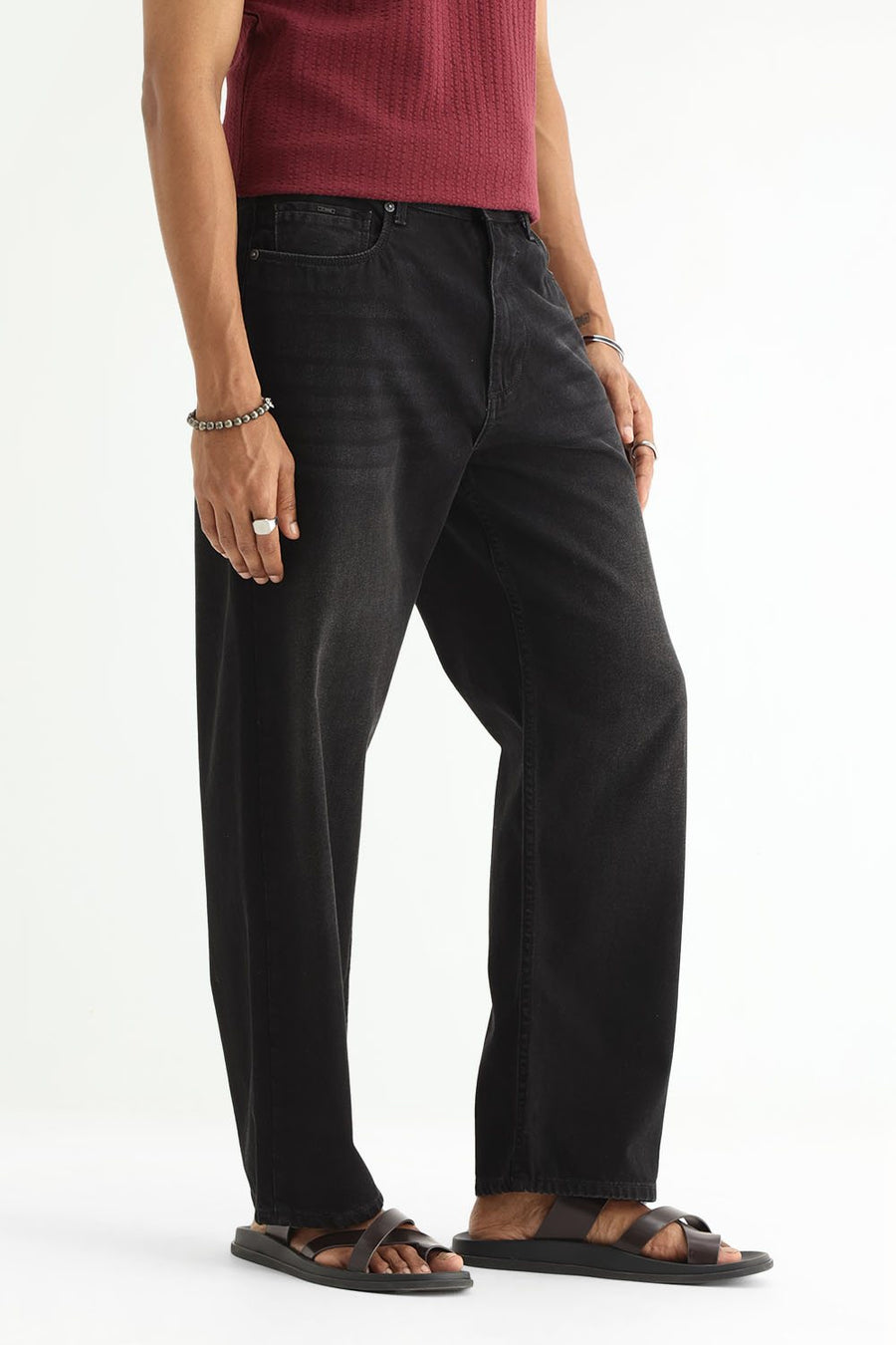 BASICS RELAXED FIT TEAL COTTON PLAIN JEANS