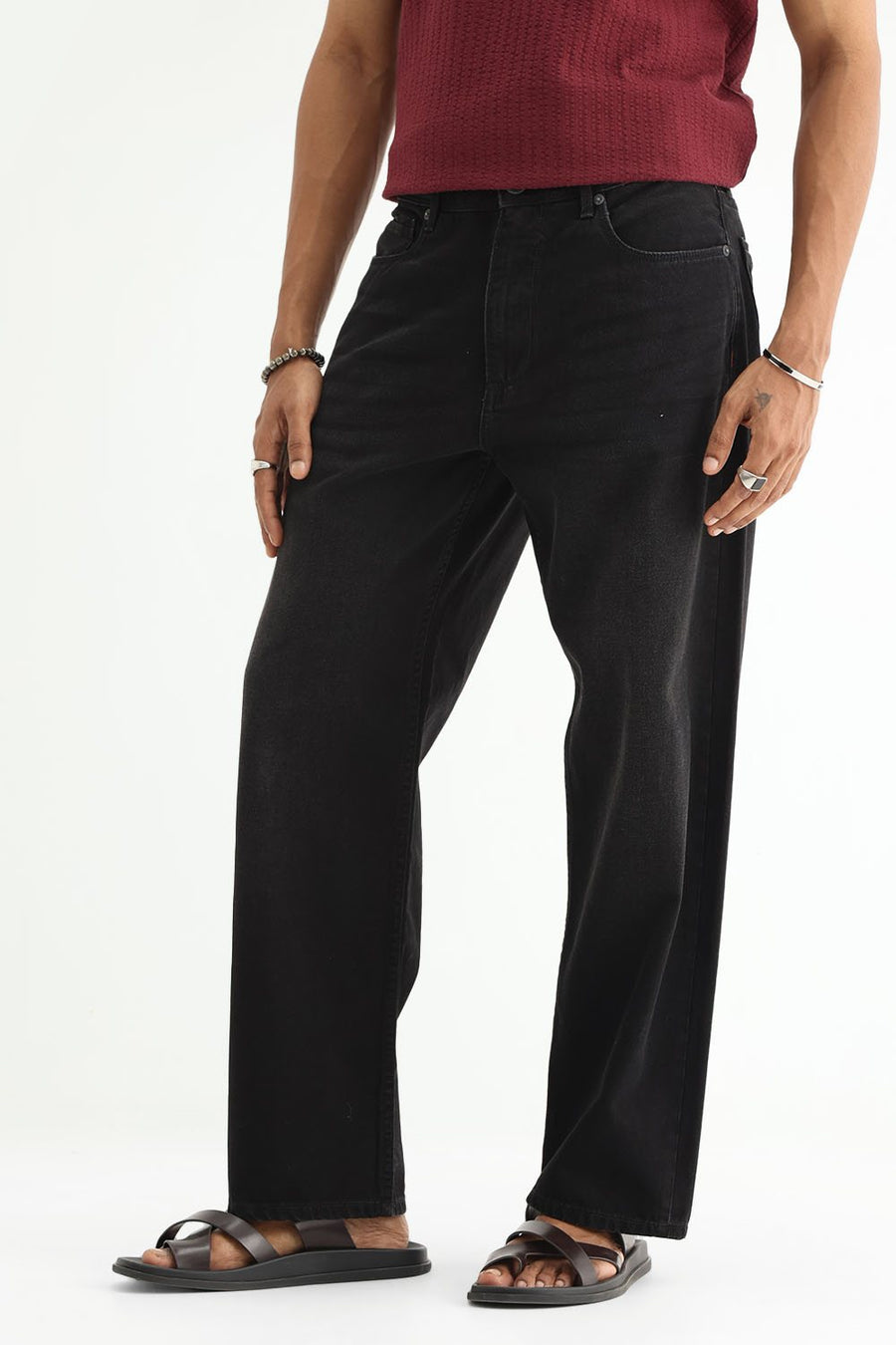 BASICS RELAXED FIT TEAL COTTON PLAIN JEANS