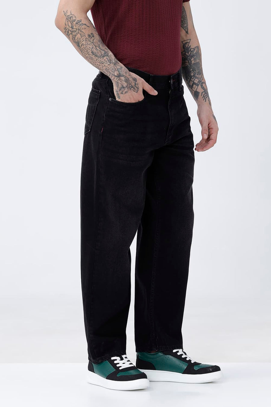 BASICS RELAXED FIT TEAL COTTON PLAIN JEANS
