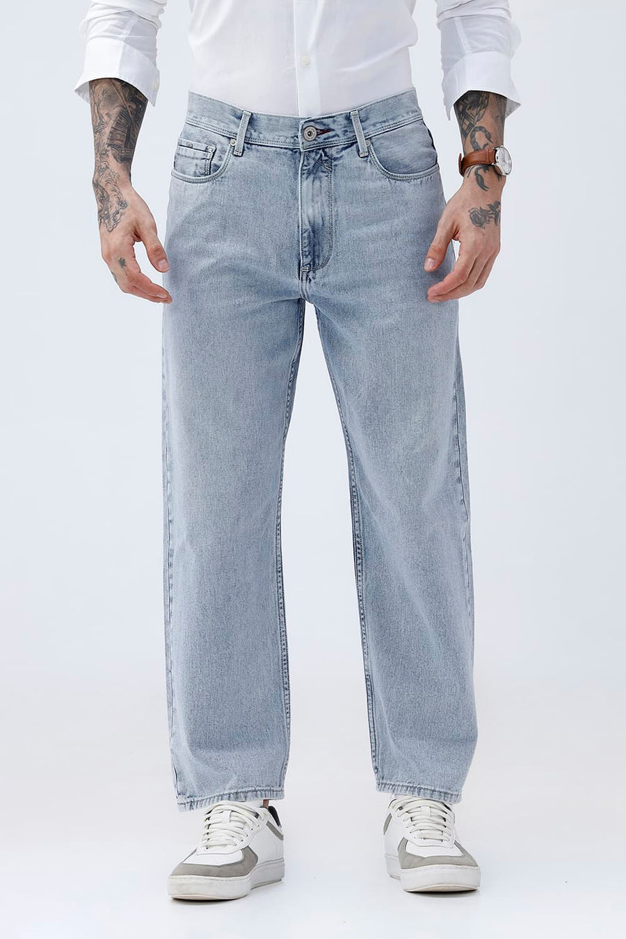BASICS RELAXED FIT MAROON COTTON PLAIN JEANS