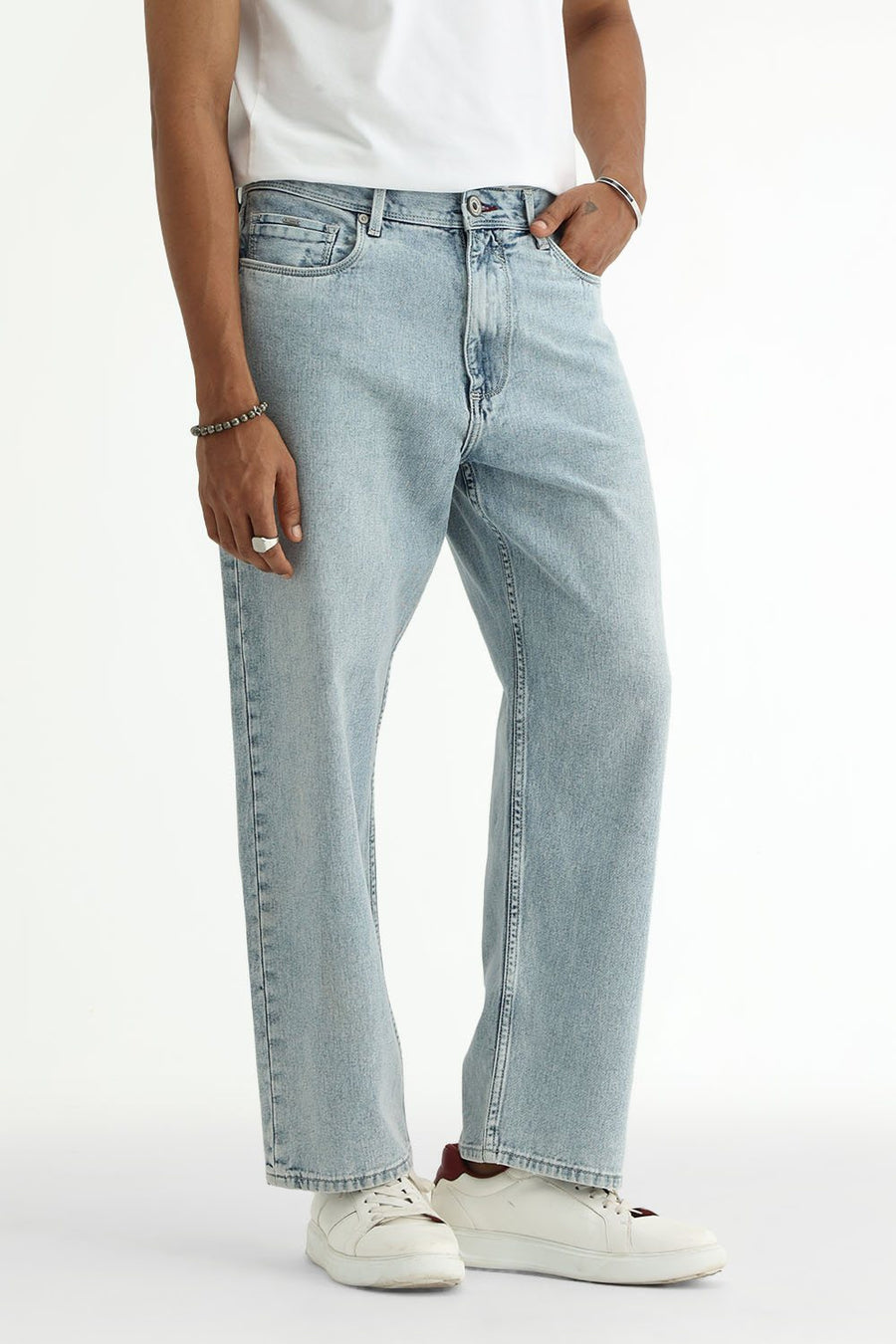 BASICS RELAXED FIT MAROON COTTON PLAIN JEANS