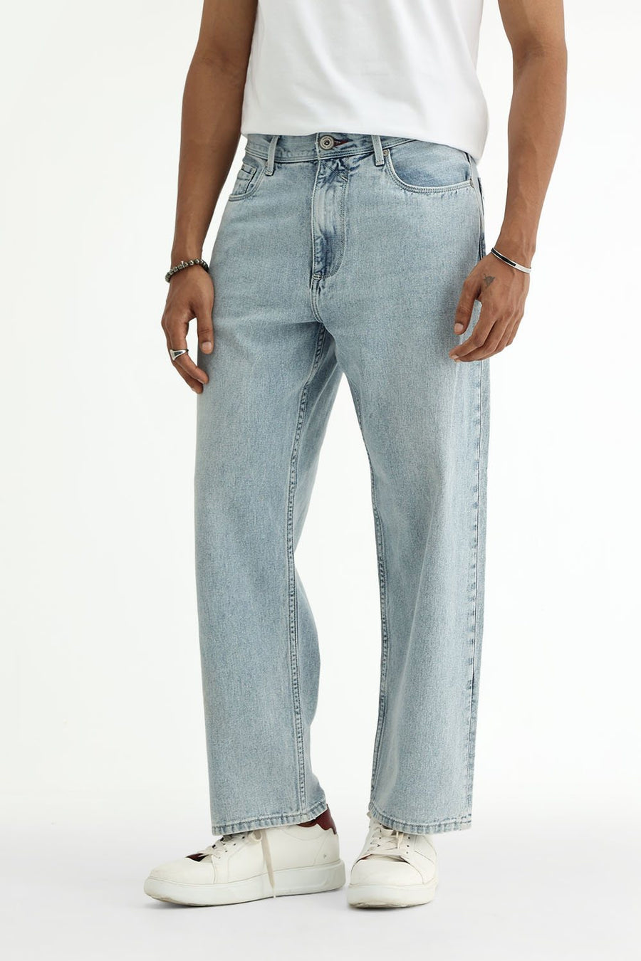 BASICS RELAXED FIT MAROON COTTON PLAIN JEANS