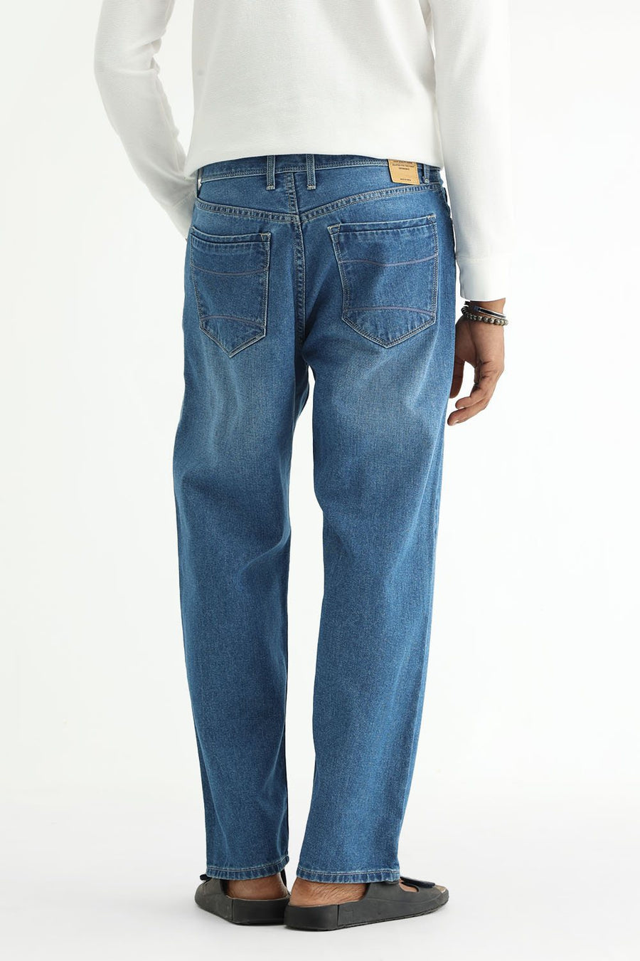 BASICS RELAXED FIT GREEN COTTON PLAIN JEANS