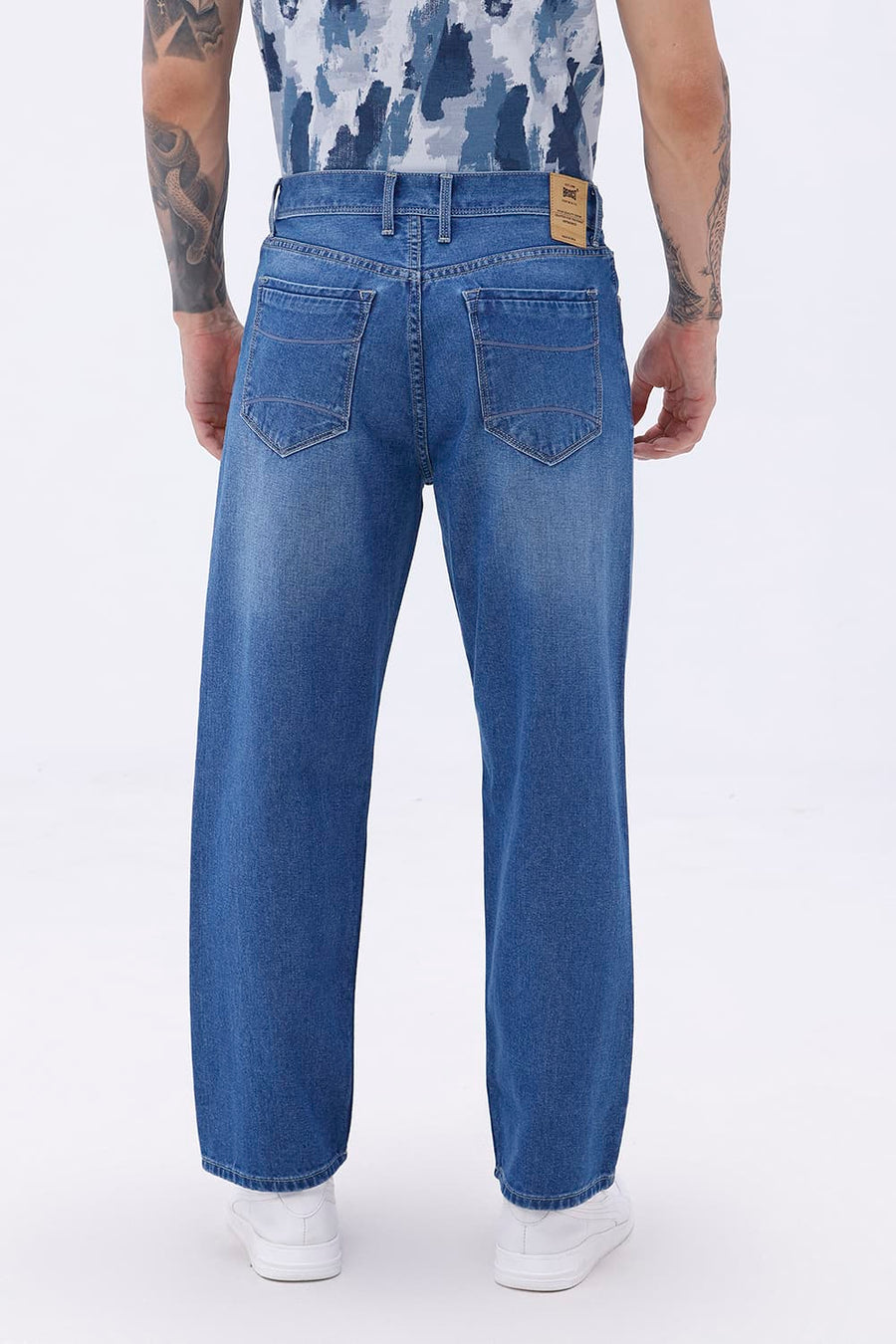 BASICS RELAXED FIT GREEN COTTON PLAIN JEANS
