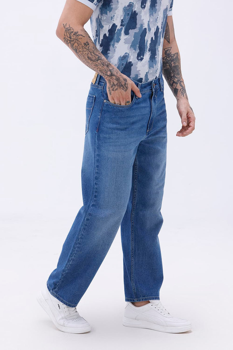 BASICS RELAXED FIT GREEN COTTON PLAIN JEANS