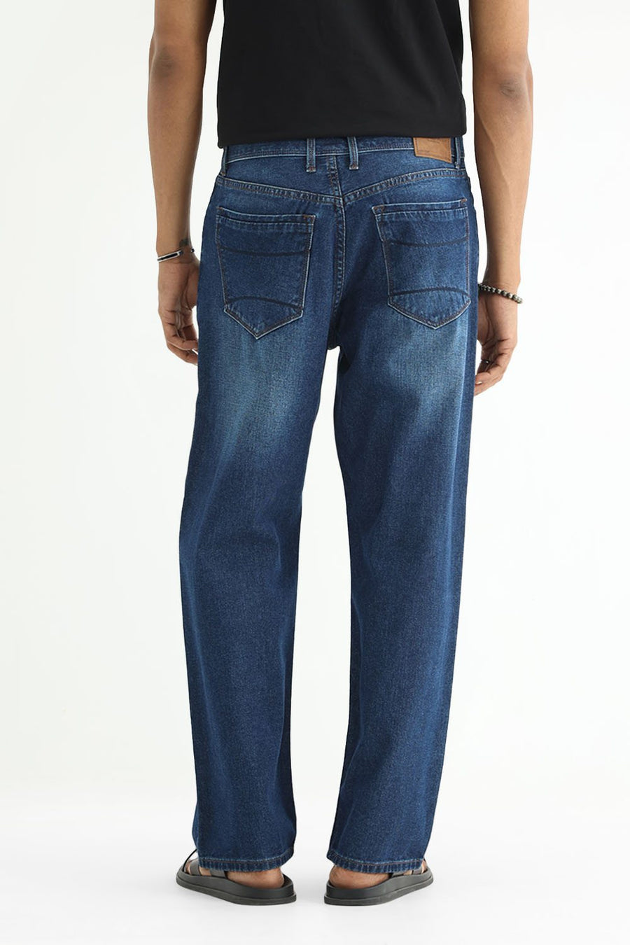 BASICS RELAXED FIT PURPLE COTTON PLAIN JEANS