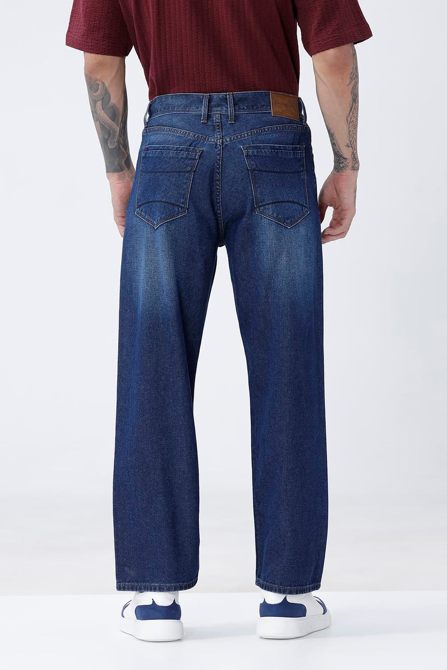 BASICS RELAXED FIT PURPLE COTTON PLAIN JEANS