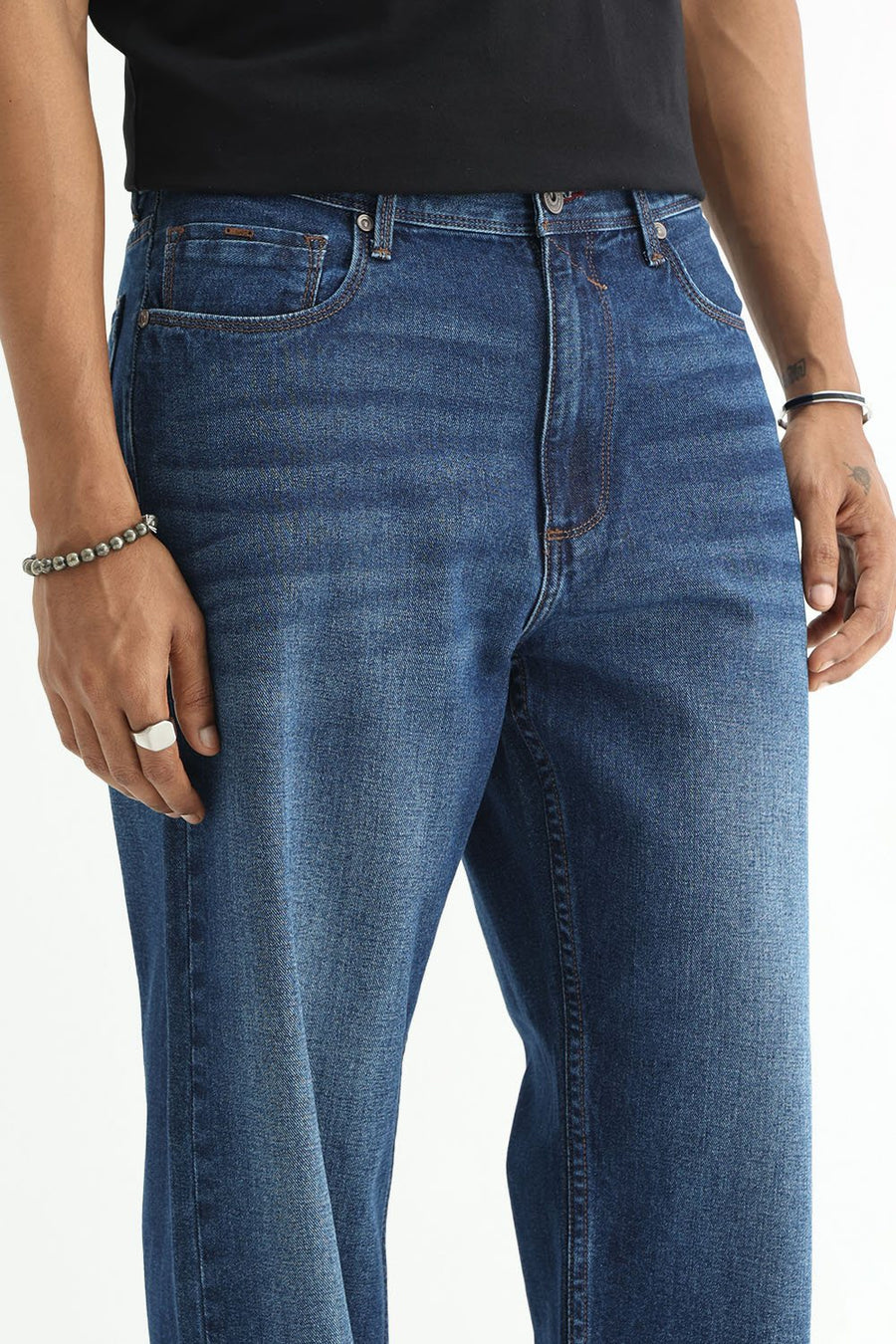 BASICS RELAXED FIT PURPLE COTTON PLAIN JEANS