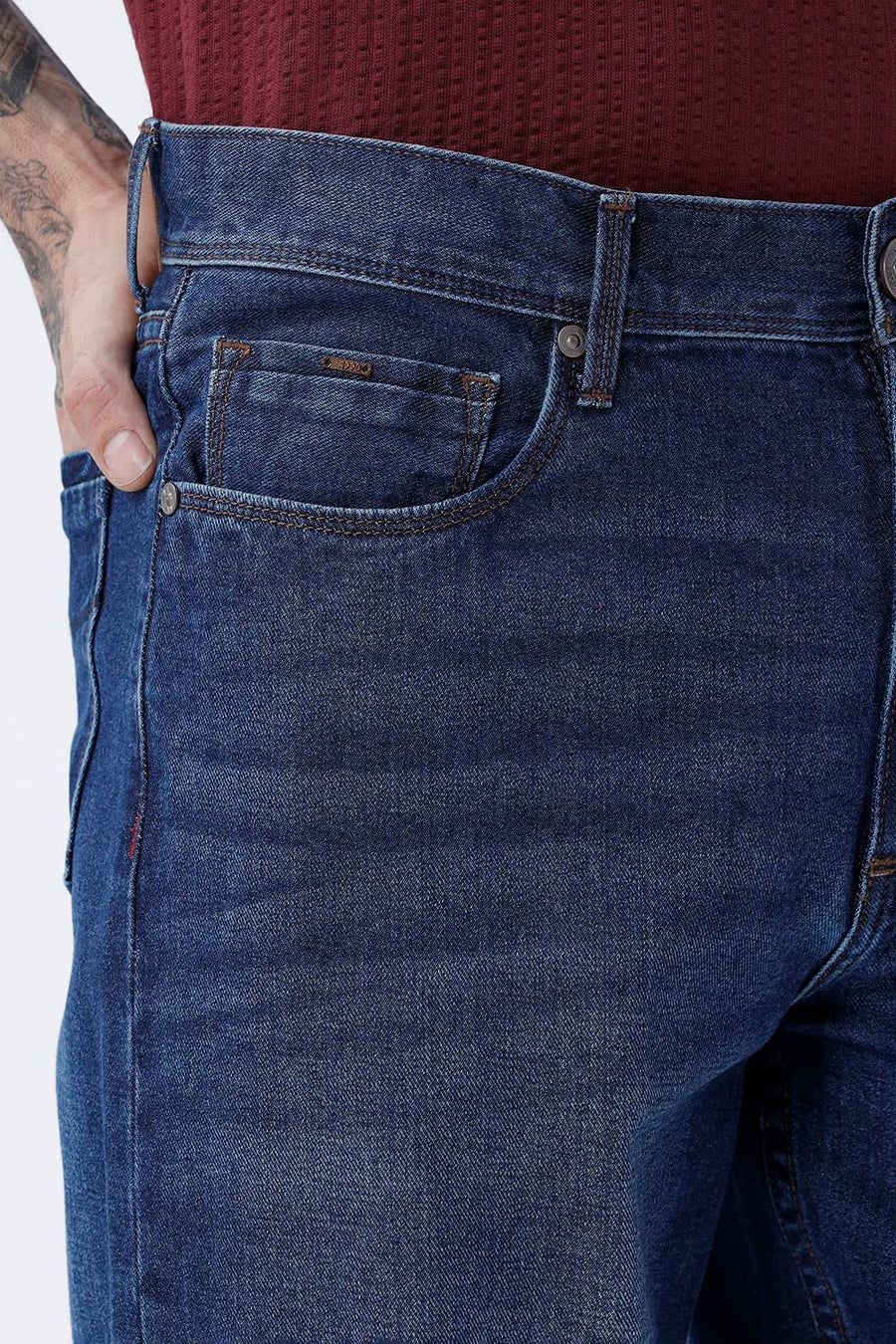 BASICS RELAXED FIT PURPLE COTTON PLAIN JEANS