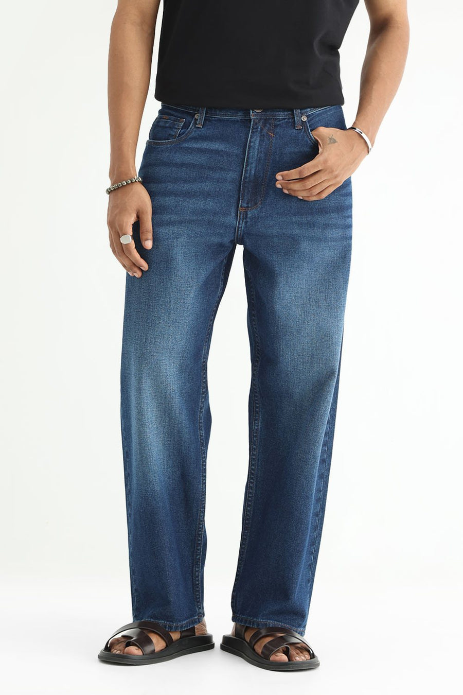 BASICS RELAXED FIT PURPLE COTTON PLAIN JEANS