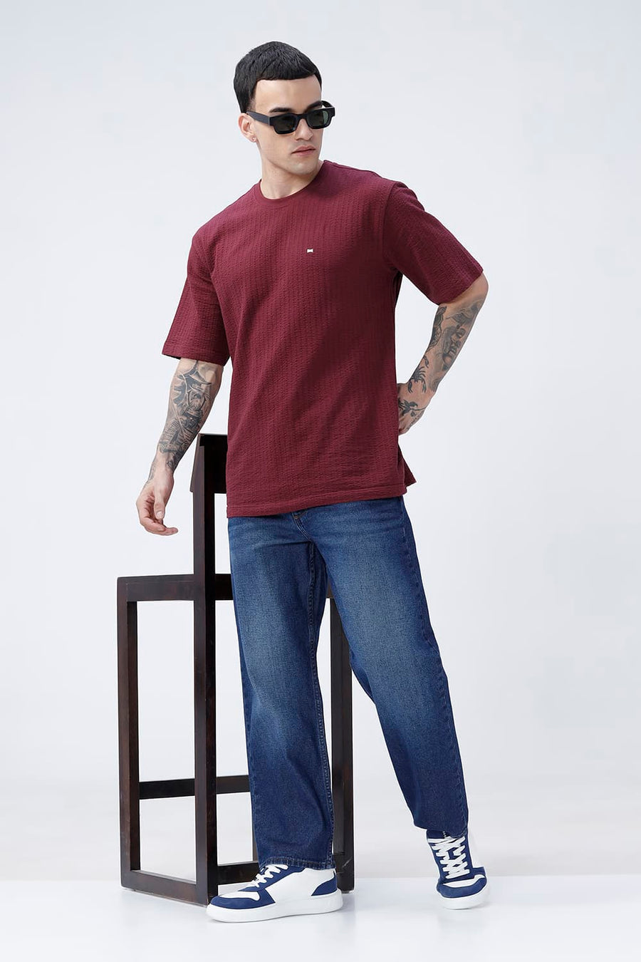 BASICS RELAXED FIT PURPLE COTTON PLAIN JEANS