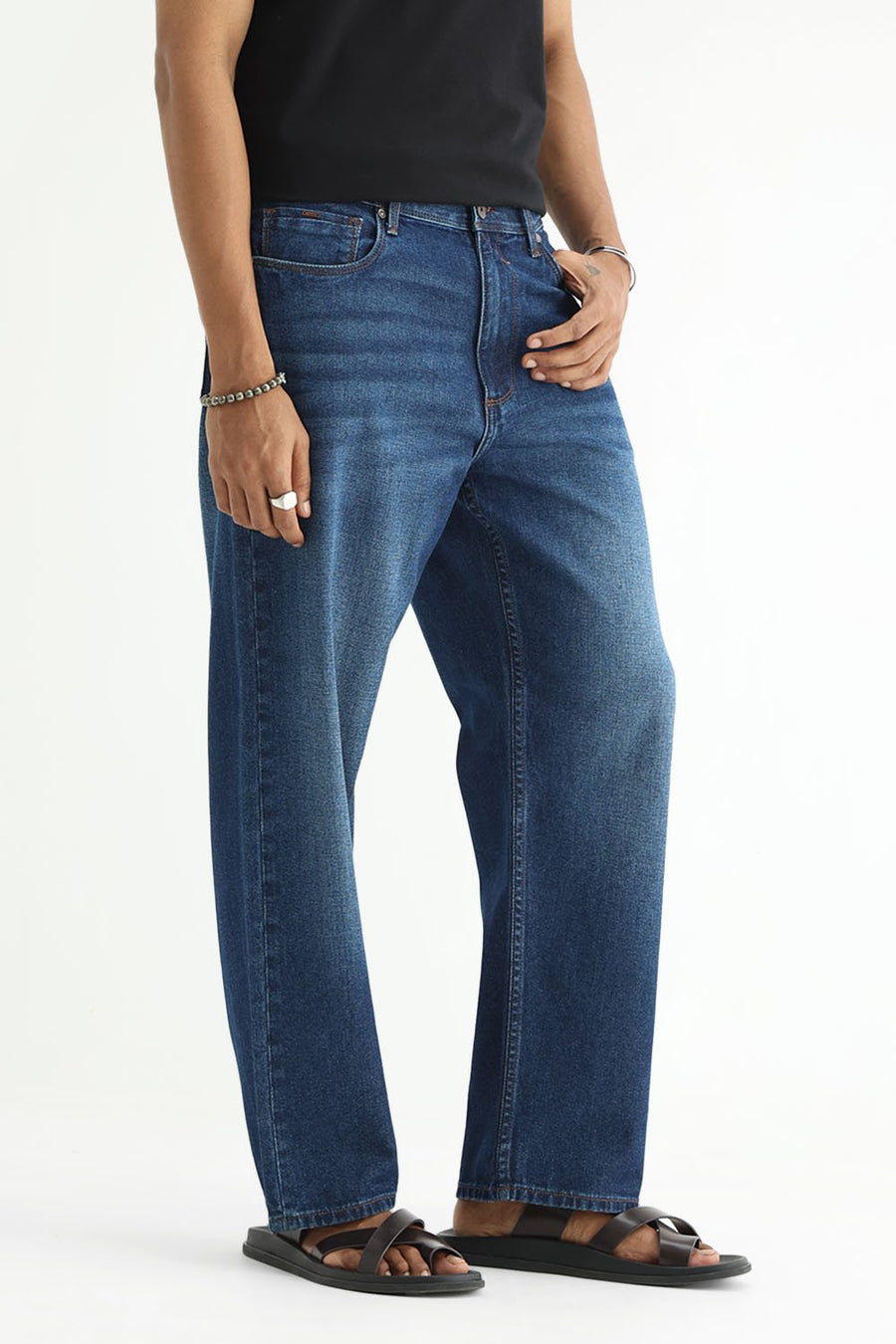BASICS RELAXED FIT PURPLE COTTON PLAIN JEANS