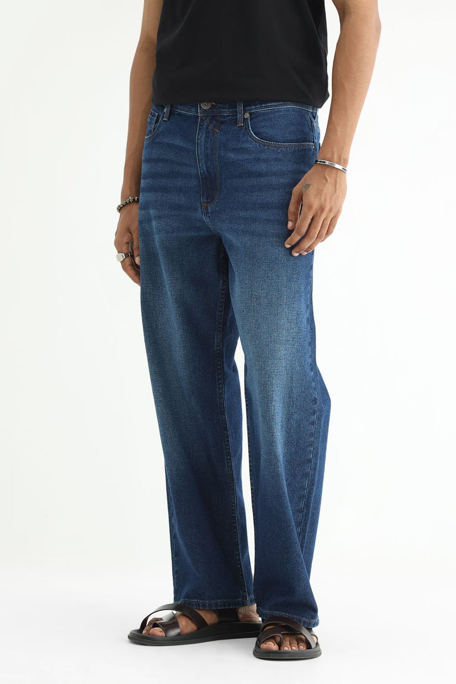 BASICS RELAXED FIT PURPLE COTTON PLAIN JEANS
