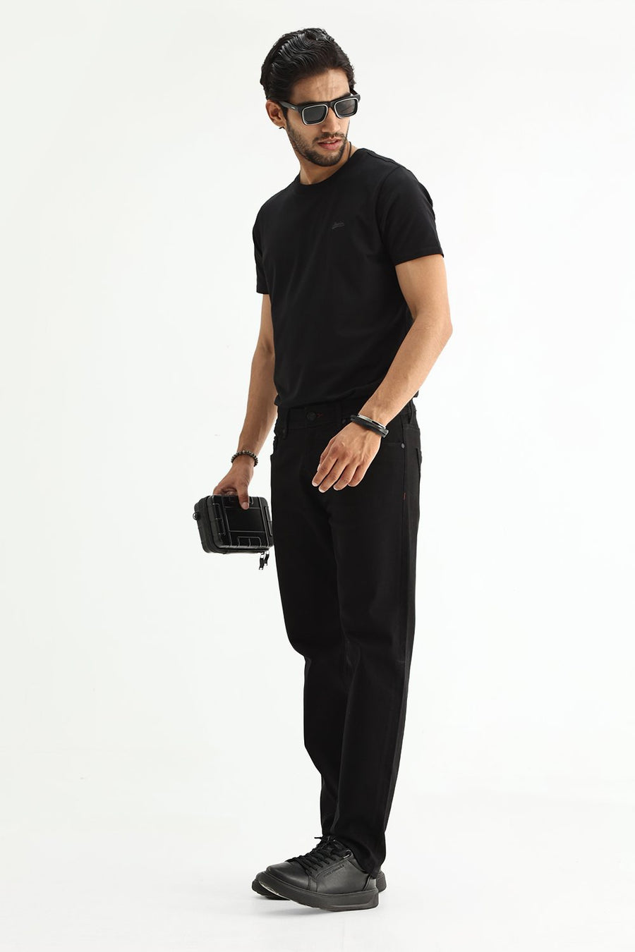 BASICS DRIFT FIT GREEN COTTON STRETCH PLAIN JEANS