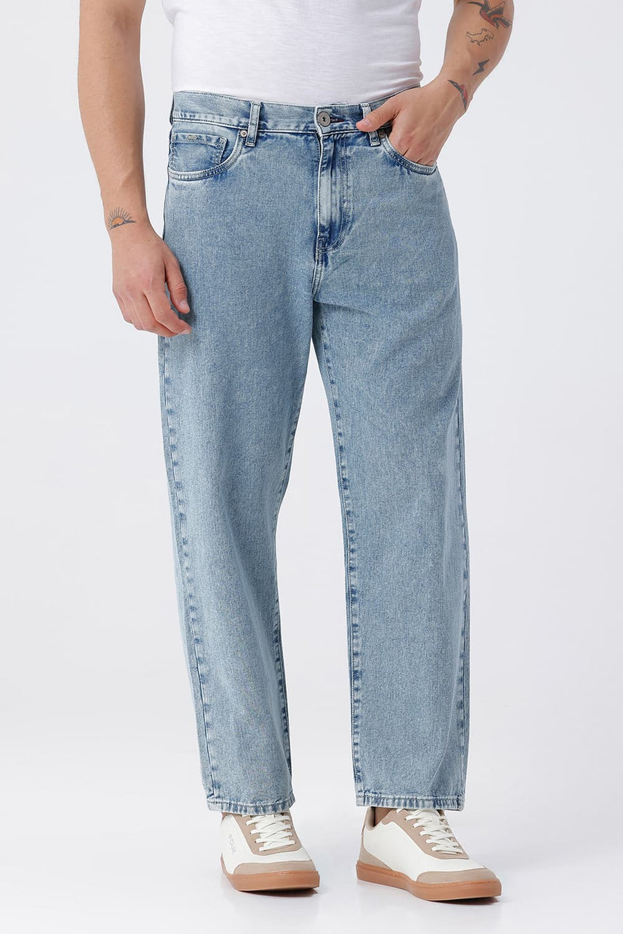 BASICS RELAXED FIT BLUE COTTON STRETCH JEAN