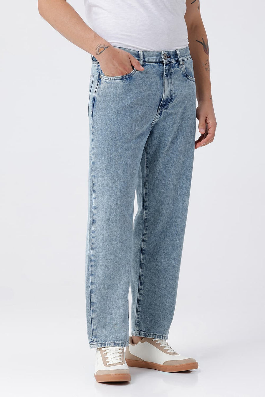 BASICS RELAXED FIT BLUE COTTON STRETCH JEAN
