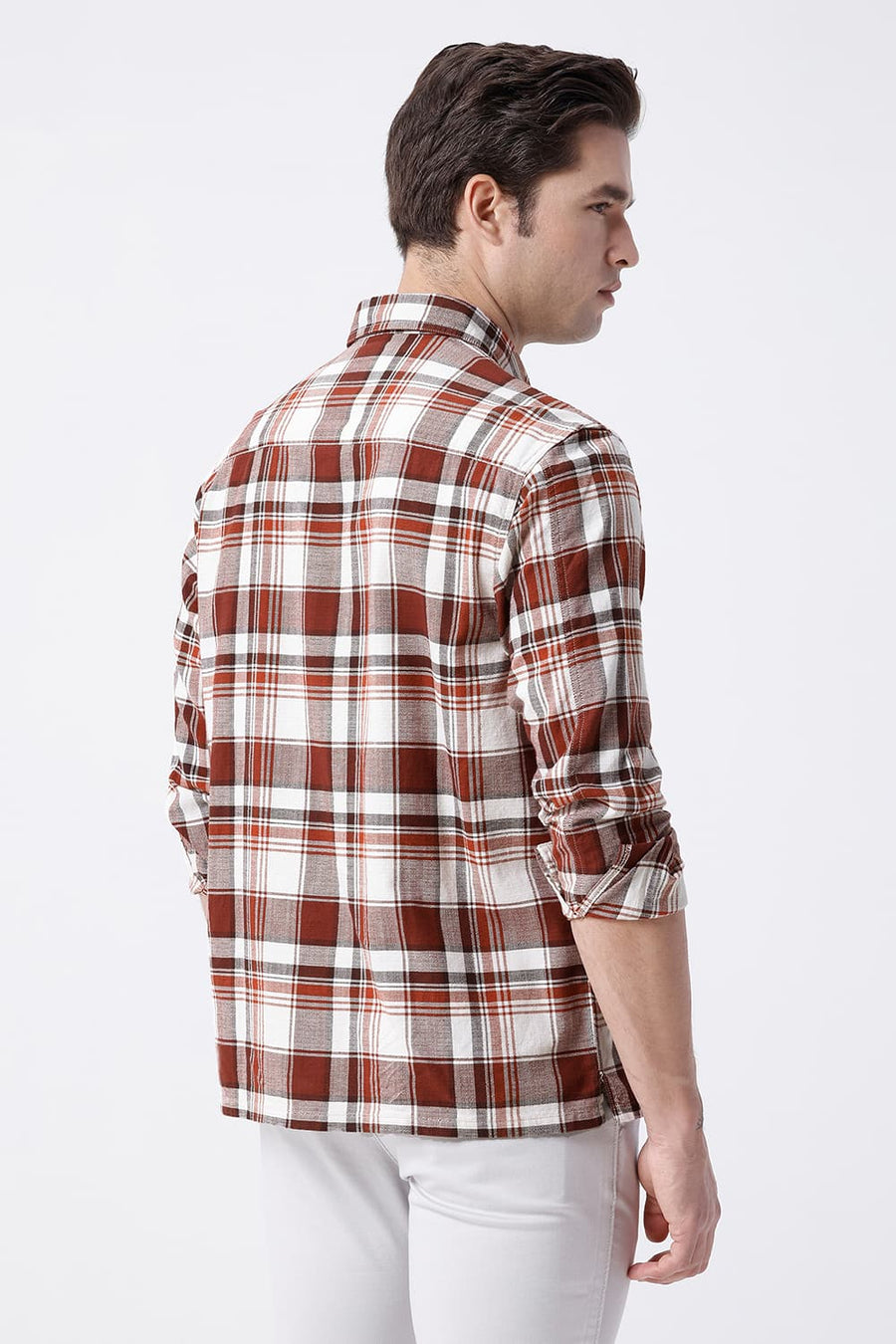 BASICS RELAXED FIT BEIGE COTTON HOPSACK CHECKS OVERSHIRT