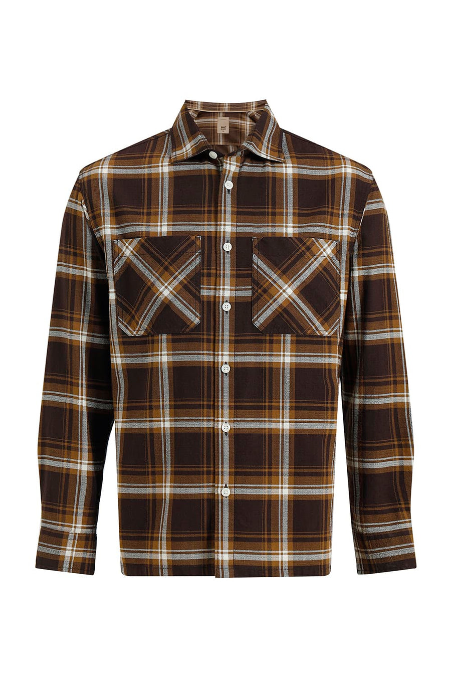 BASICS RELAXED FIT ROCKY BROWN COTTON HOPSACK CHECKS OVERSHIRT