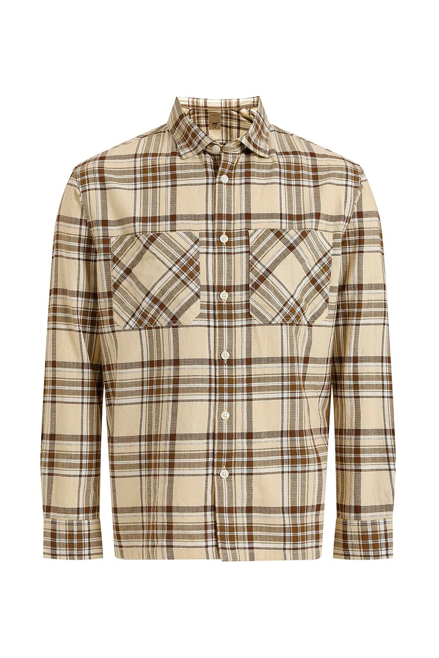 BASICS RELAXED FIT BEIGE COTTON HOPSACK CHECKS OVERSHIRT